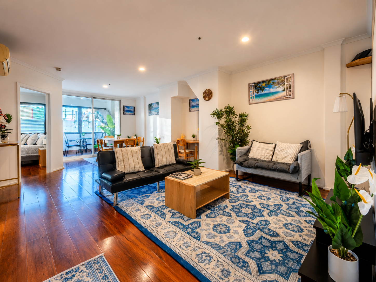 Renovated open-plan living area of Relaxation at Rundle Mall, a professionally managed short-stay rental in Adelaide CBD, Adelaide