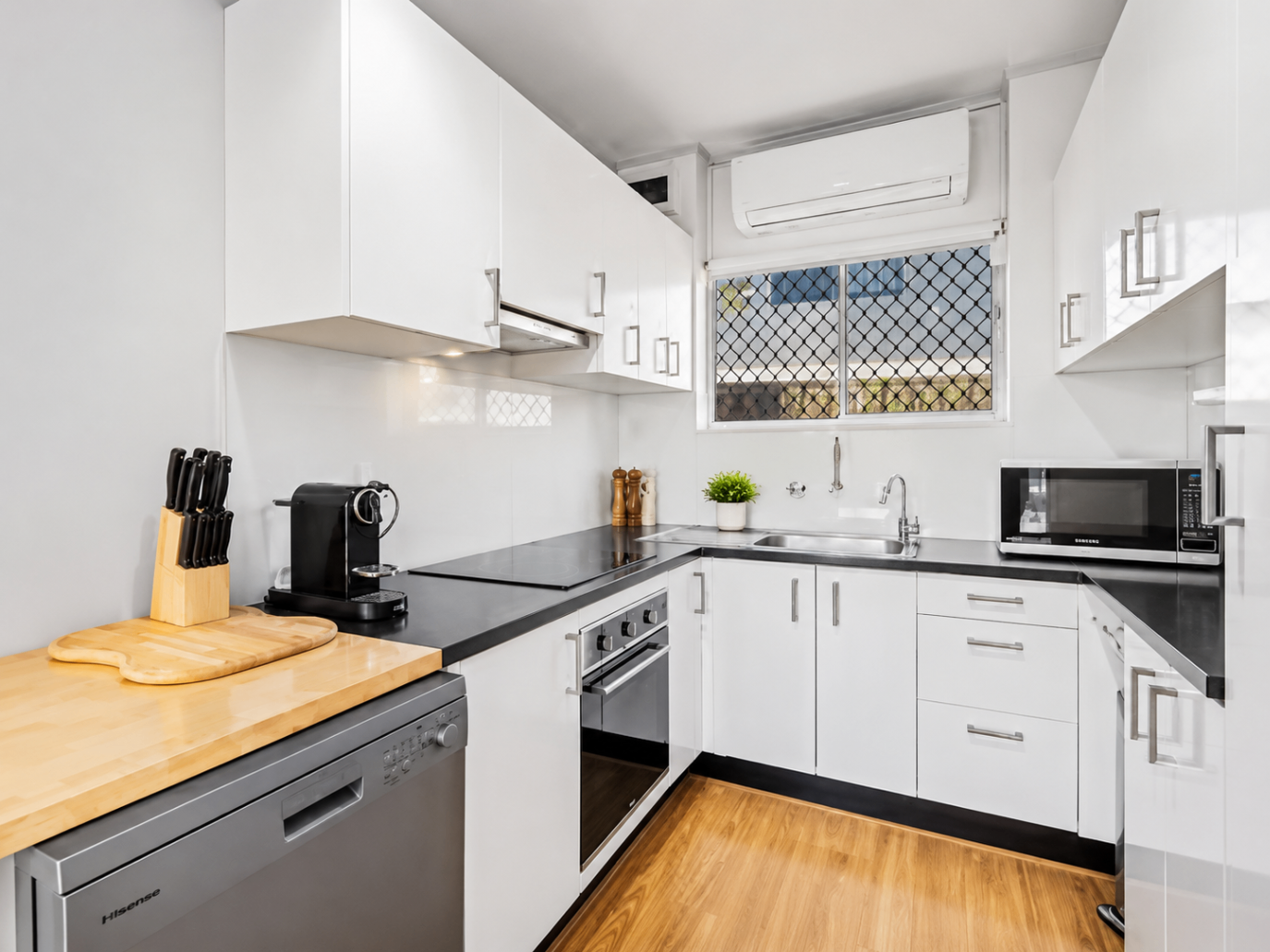 Modern kitchen in Waterviews in West Beach, a professionally managed short-stay rental in West Beach, Adelaide