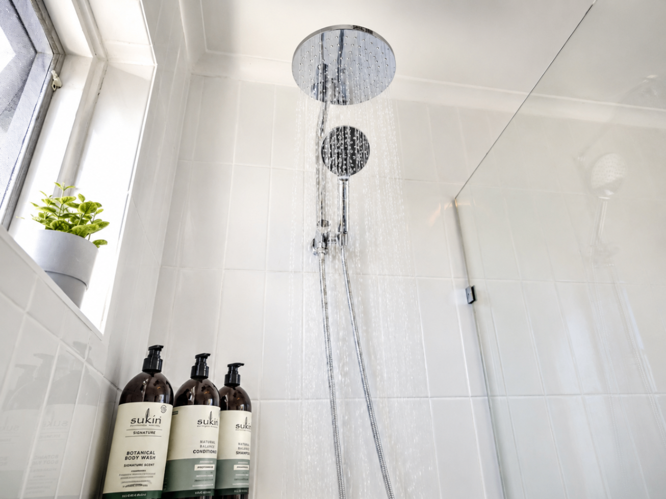 Walk-in shower detail in Getaway at Glenelg, an Airbnb managed by Luxe Managements in Glenelg, Adelaide