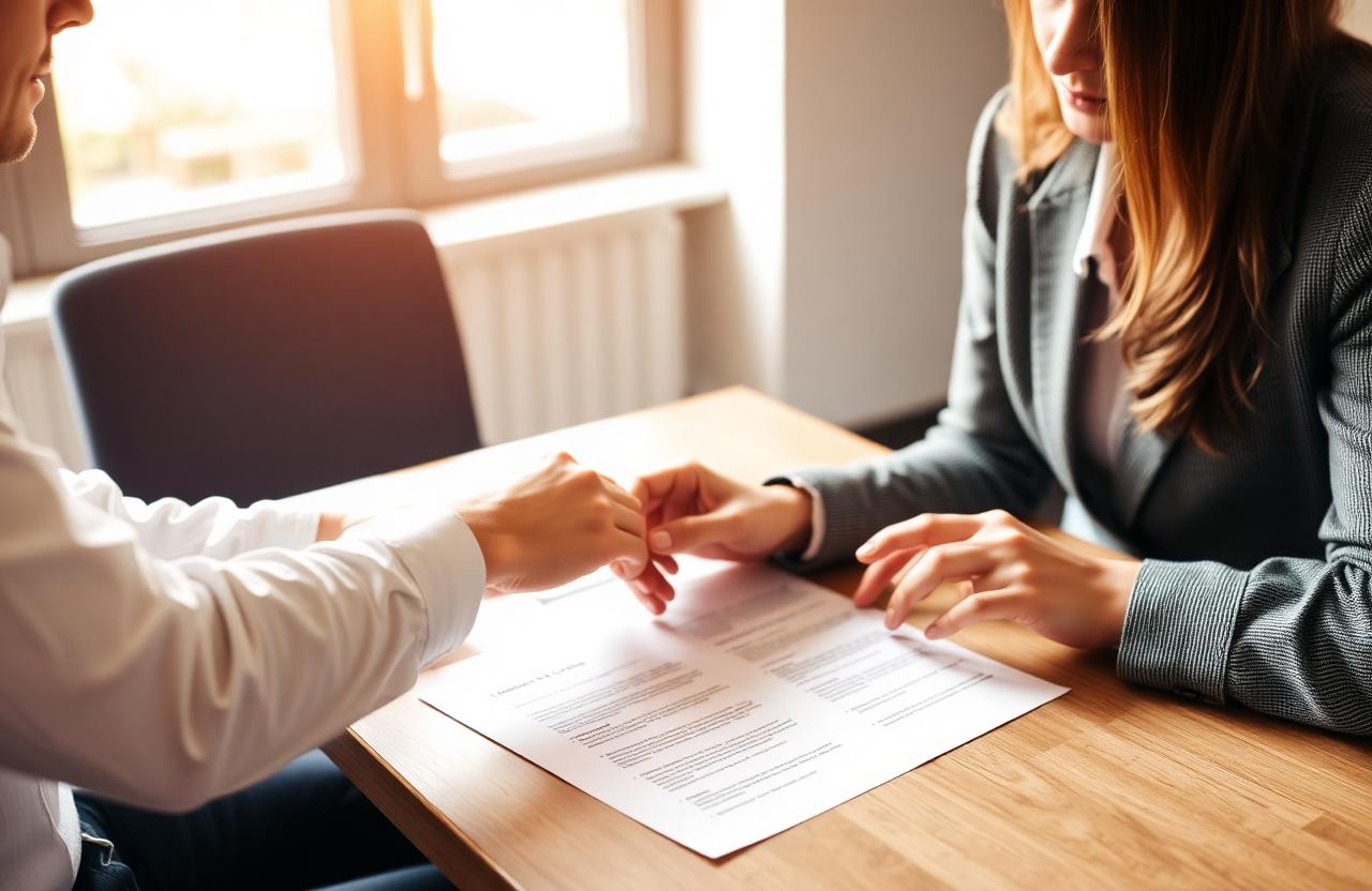 Advisor and client reviewing an insurance policy together at a sunlit office table